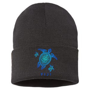 Fiji Sea Blue Tribal Turtle Sustainable Knit Beanie