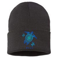 Fiji Sea Blue Tribal Turtle Sustainable Knit Beanie