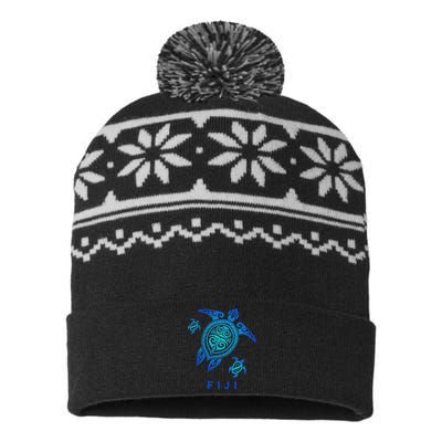 Fiji Sea Blue Tribal Turtle USA-Made Snowflake Beanie