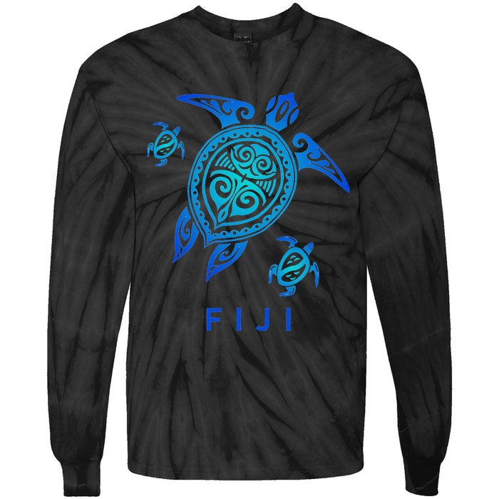 Fiji Sea Blue Tribal Turtle Tie-Dye Long Sleeve Shirt