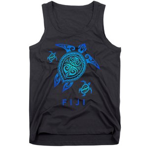 Fiji Sea Blue Tribal Turtle Tank Top