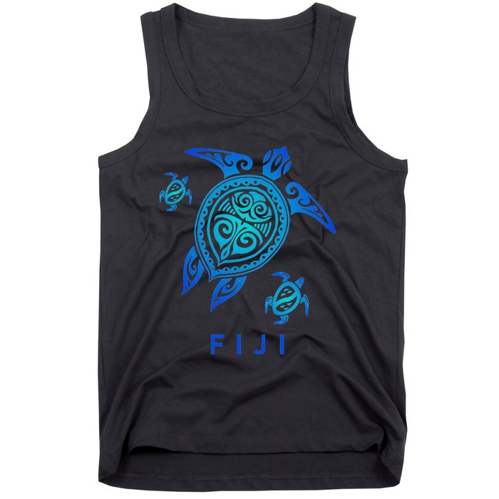 Fiji Sea Blue Tribal Turtle Tank Top