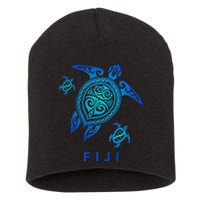 Fiji Sea Blue Tribal Turtle Short Acrylic Beanie