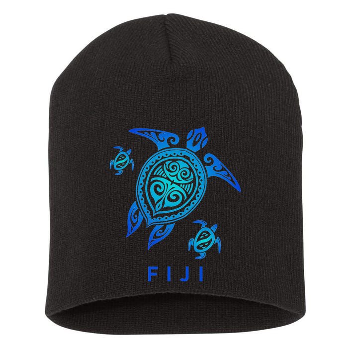 Fiji Sea Blue Tribal Turtle Short Acrylic Beanie