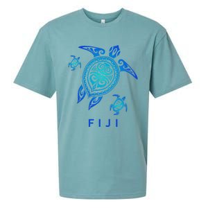 Fiji Sea Blue Tribal Turtle Sueded Cloud Jersey T-Shirt