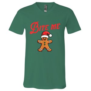 Funny Sarcastic Bite Me Gingerbread Cookie Christmas Holiday Gift V-Neck T-Shirt