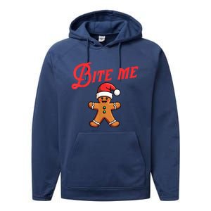 Funny Sarcastic Bite Me Gingerbread Cookie Christmas Holiday Gift Performance Fleece Hoodie