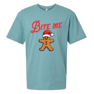 Funny Sarcastic Bite Me Gingerbread Cookie Christmas Holiday Gift Sueded Cloud Jersey T-Shirt