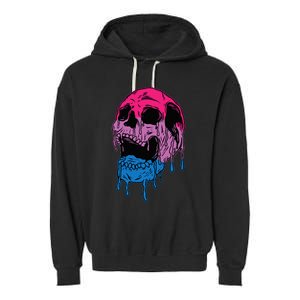 funny Subtle Bisexual Skull Bi Pride Flag Bisexuality Garment-Dyed Fleece Hoodie