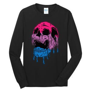 funny Subtle Bisexual Skull Bi Pride Flag Bisexuality Tall Long Sleeve T-Shirt