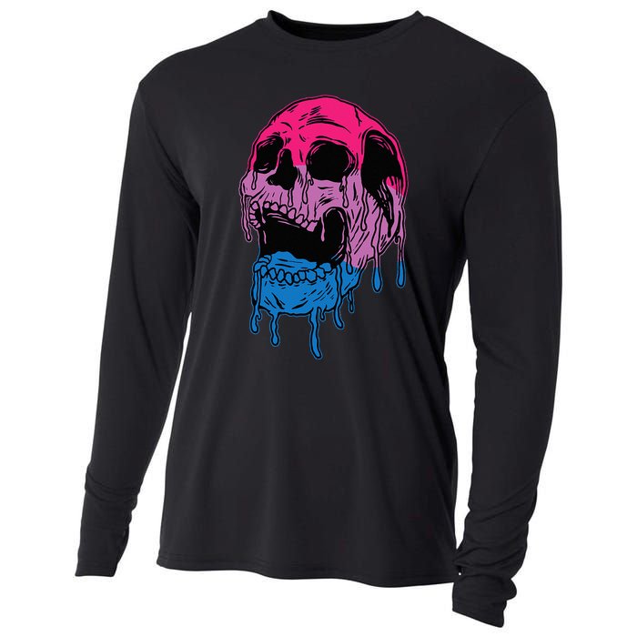 funny Subtle Bisexual Skull Bi Pride Flag Bisexuality Cooling Performance Long Sleeve Crew