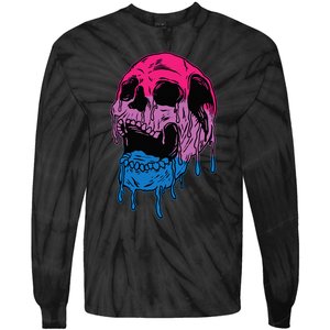 funny Subtle Bisexual Skull Bi Pride Flag Bisexuality Tie-Dye Long Sleeve Shirt