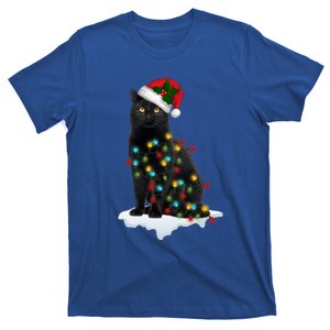 Funny Santa Black Cat In Xmas Lights Cat Lover Christmas Cool Gift T-Shirt