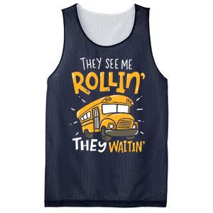 Funny School Bus Driver They See Me Rollin They Waitin Mesh Reversible Basketball Jersey Tank