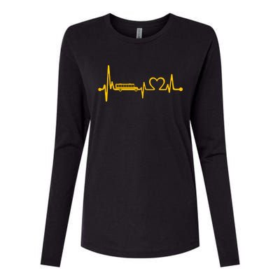 Funny School Bus Driver Gift Love School Bus Heartbeat Gift Womens Cotton Relaxed Long Sleeve T-Shirt