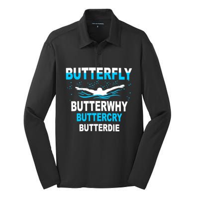 Funny Swim Butterfly Stroke Swimming Gift Funny Gift Funny Gift Silk Touch Performance Long Sleeve Polo