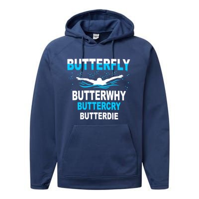 Funny Swim Butterfly Stroke Swimming Gift Funny Gift Funny Gift Performance Fleece Hoodie