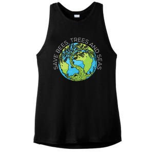 funny Save Bees Trees And Seas Climate Change Ladies PosiCharge Tri-Blend Wicking Tank