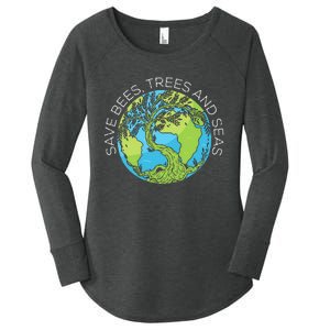 funny Save Bees Trees And Seas Climate Change Women's Perfect Tri Tunic Long Sleeve Shirt