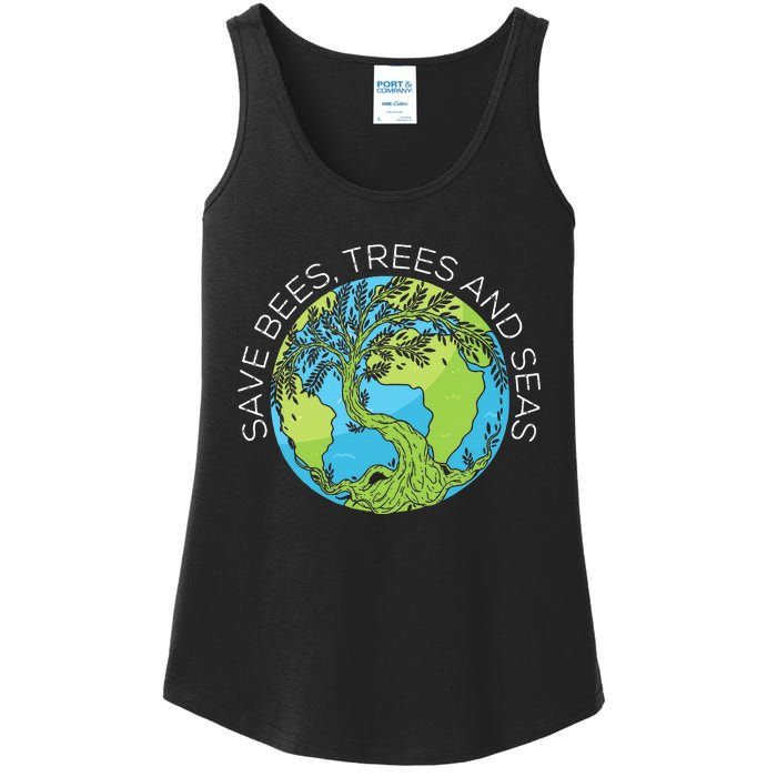 funny Save Bees Trees And Seas Climate Change Ladies Essential Tank