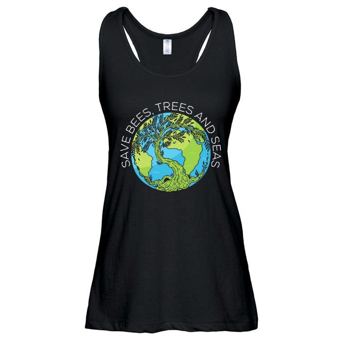 funny Save Bees Trees And Seas Climate Change Ladies Essential Flowy Tank