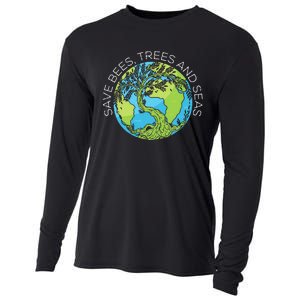 funny Save Bees Trees And Seas Climate Change Cooling Performance Long Sleeve Crew