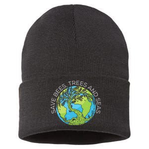 funny Save Bees Trees And Seas Climate Change Sustainable Knit Beanie