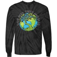 funny Save Bees Trees And Seas Climate Change Tie-Dye Long Sleeve Shirt