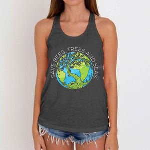 funny Save Bees Trees And Seas Climate Change Women's Knotted Racerback Tank