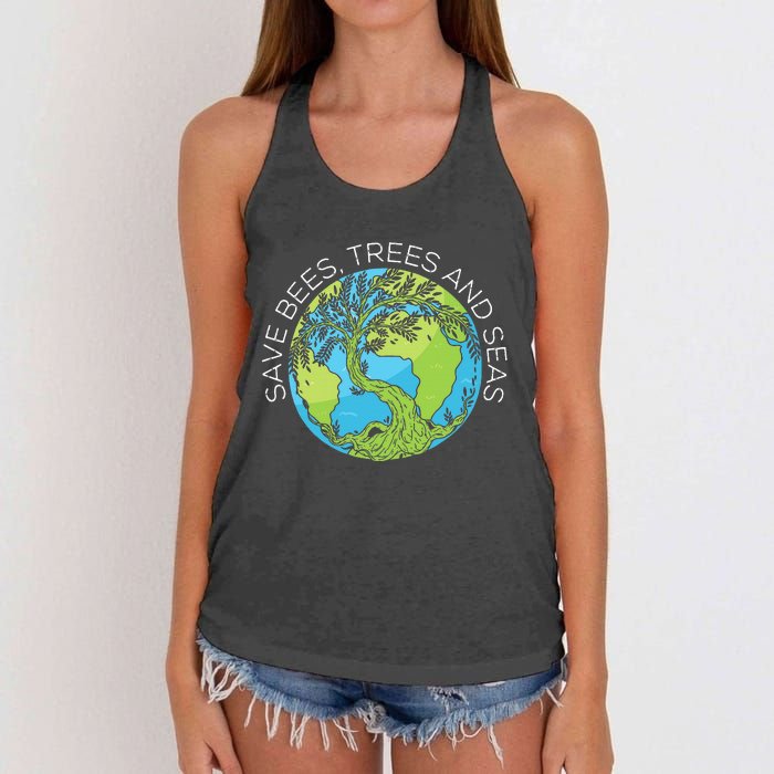 funny Save Bees Trees And Seas Climate Change Women's Knotted Racerback Tank