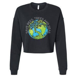 funny Save Bees Trees And Seas Climate Change Cropped Pullover Crew