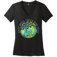 funny Save Bees Trees And Seas Climate Change Women's V-Neck T-Shirt