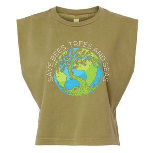 funny Save Bees Trees And Seas Climate Change Garment-Dyed Women's Muscle Tee