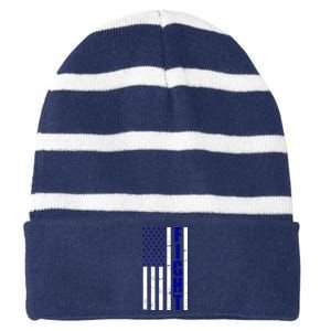 Fight Support Blue American Flag Striped Beanie with Solid Band