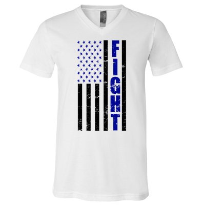 Fight Support Blue American Flag V-Neck T-Shirt