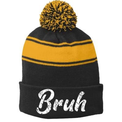 Fresh Seriously Bruh Brah Bro Dude Hip Hop Urban Slang Stripe Pom Pom Beanie