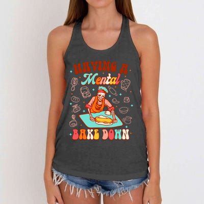 Funny Skeleton Baker Baking Lover Having Atal Bake Down Women's Knotted Racerback Tank