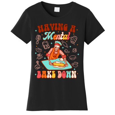 Funny Skeleton Baker Baking Lover Having Atal Bake Down Women's T-Shirt