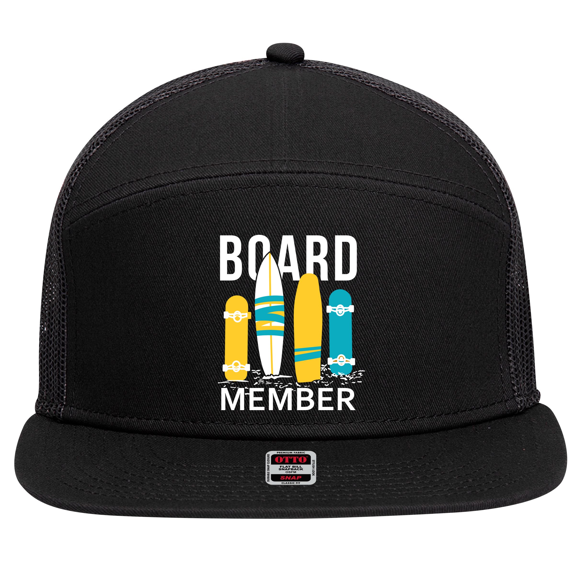 Funny Surfing Board Member 7 Panel Mesh Trucker Snapback Hat