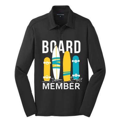 Funny Surfing Board Member Silk Touch Performance Long Sleeve Polo