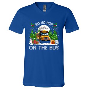 Funny School Bus Driver Ugly Christmas Ho Ho Hop On Bus Funny Gift V-Neck T-Shirt