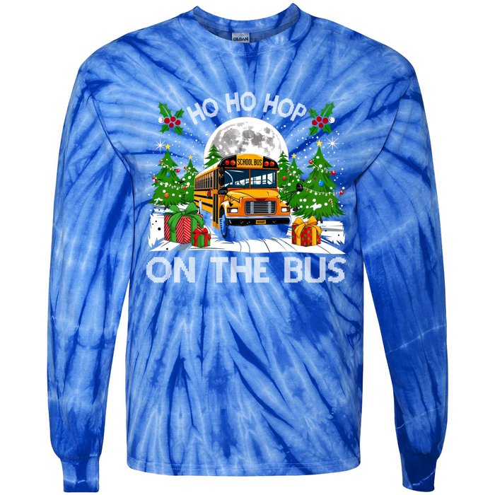 Funny School Bus Driver Ugly Christmas Ho Ho Hop On Bus Funny Gift Tie-Dye Long Sleeve Shirt