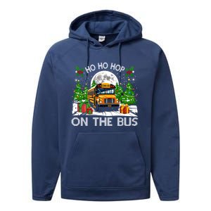 Funny School Bus Driver Ugly Christmas Ho Ho Hop On Bus Funny Gift Performance Fleece Hoodie