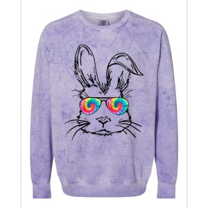 Funny Sunglass Bunny Face Tie Dye Happy Easter Day Great Gift Colorblast Crewneck Sweatshirt