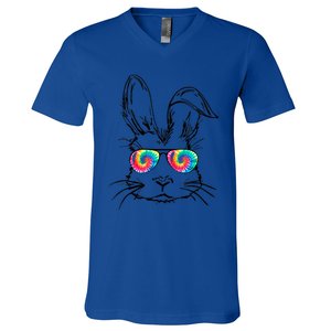 Funny Sunglass Bunny Face Tie Dye Happy Easter Day Great Gift V-Neck T-Shirt