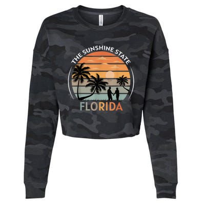 Florida Summer Beach Vintage Sunset Cropped Pullover Crew