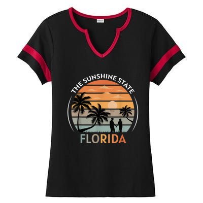 Florida Summer Beach Vintage Sunset Ladies Halftime Notch Neck Tee