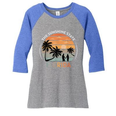 Florida Summer Beach Vintage Sunset Women's Tri-Blend 3/4-Sleeve Raglan Shirt