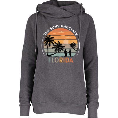 Florida Summer Beach Vintage Sunset Womens Funnel Neck Pullover Hood