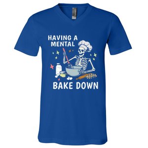 Funny Skeleton Baker Baking Lover Having A Tal Bake Down Great Gift V-Neck T-Shirt